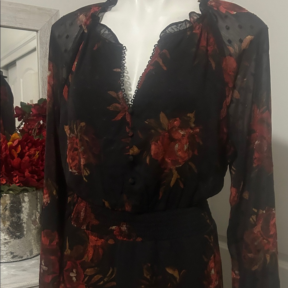 FRYE AND CO. Black and Red Floral Long Sleeve Dress - Picture 5 of 12